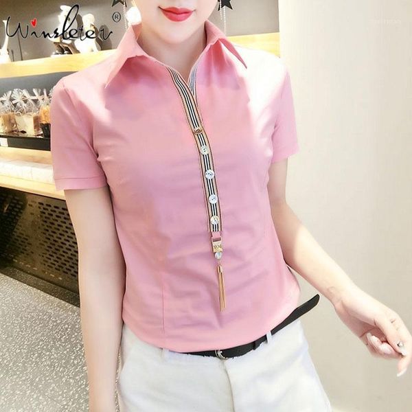 

women's blouses & shirts summer fashion pullover blouse european clothes women patchwork button cotton business wear shirt ropa mujer, White