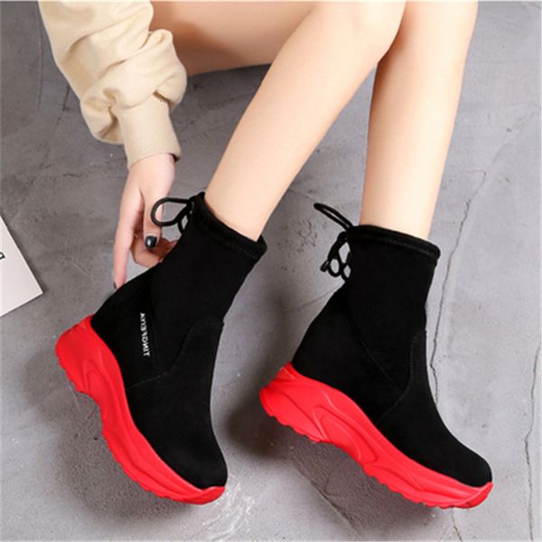 

new growing 2021 height woman autumn ladies sliding boots for female round toe gee7, Black