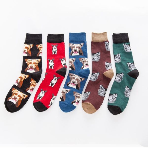 

jhouson 1 pair colorful men's combed cotton funny skateboard socks dog pattern novelty casual dress crew fashion wedding socks1, Black