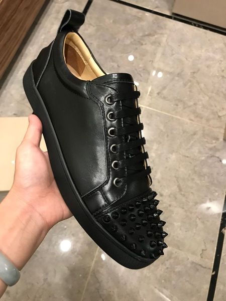 

men women casual shoes designer red bottom studded spikes fashion insider sneakers black red white leather low-shoes size 35-47