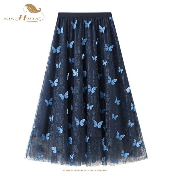 

skirts sishion butterfly decoration women long skirt vd1583 black blue pink pretty tulle plus size ladies a line
