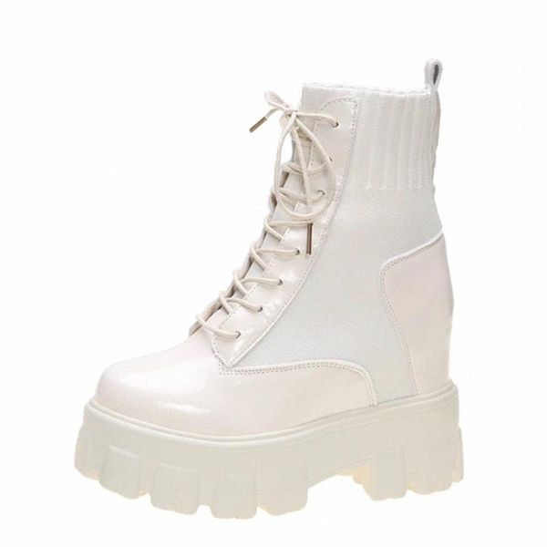 

2020 ankle boot women autumn thick bottom motorcycle boots high platform chunky sneakers winter leather mid-calf boots #wl31, Black