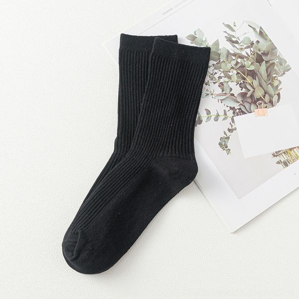 

aqhcf autumn and winter vertical men's stripes needle medium color medium new double cotton mid-calf socks solid socks sweat-absorbent, Black