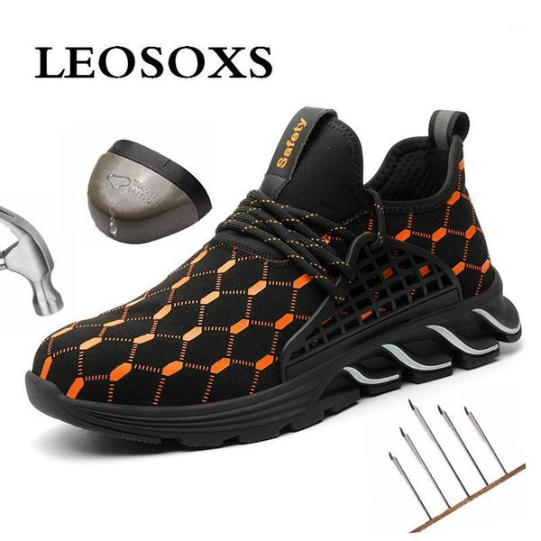 

boots leoxose men summer breathable working steel toe anti-smashing safety work sneakers comfort construction shoes1, Black