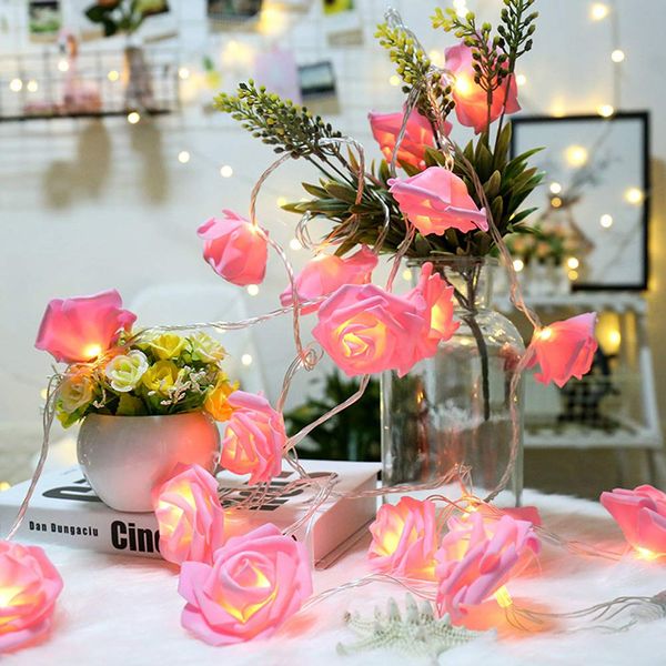

10/20/40 led pink rose flower christmas holiday string lights battery operated valentine wedding party decoration lamp