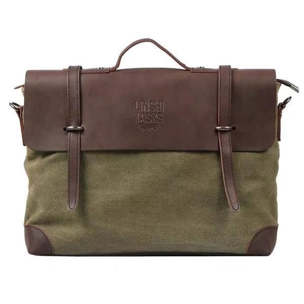 

2020 new men vintage genuine leather briefcase lapbag retro messenger bag portfolio men shoulder office document handbag