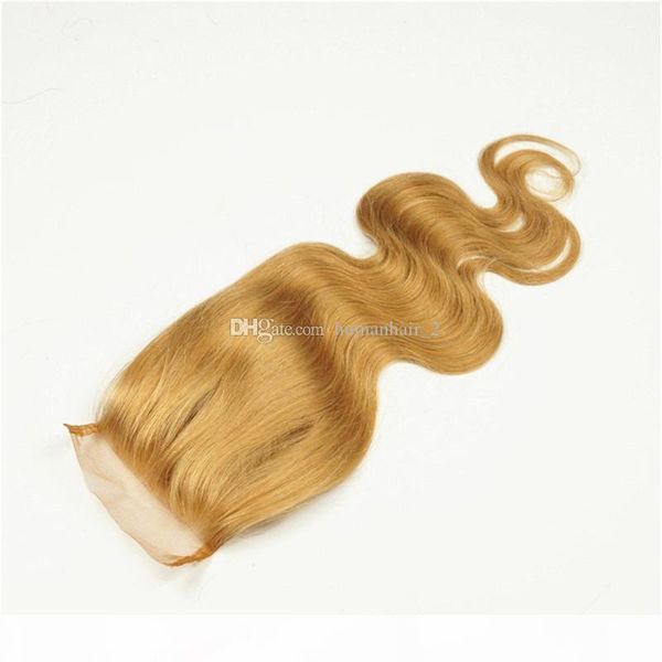 

wholesale price lace closure virgin hair brazilian human hair honey blonde #27 middle three part 4*4 lace closure, Black;brown