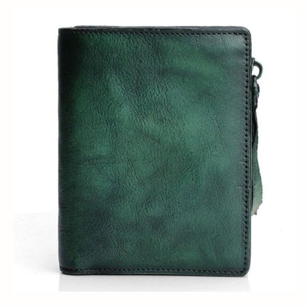 

2020 leather vegetable tanned purse wall wash old retro caramel men and women wallet with zipper coin pockets, Red;black