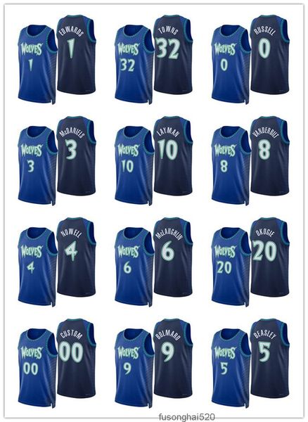 

printed minnesota''imberwolves''men patrick beverley d'angelo russell karl-anthony towns anthony edwards city 75th, Black