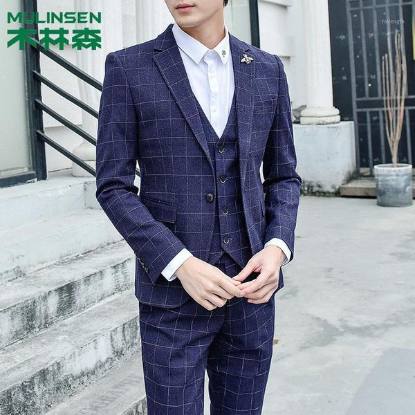 

wood tomlinson three-piece suit men han edition cultivate morality wedding dress business checked suit men's suits1, White;black