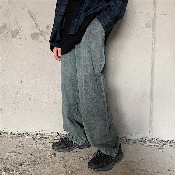 

men's jeans goohojio 2021 vintage loose denim pants men oversized high waist pant casual wide leg chic trousers for, Blue