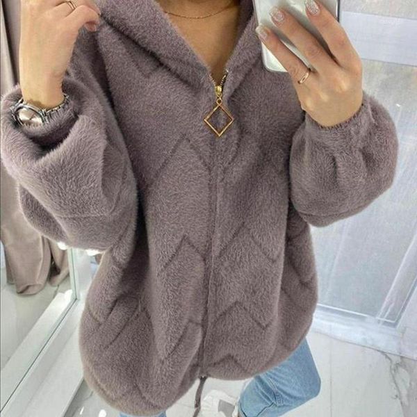 

elina fashion loose faux alpaca fur coats women elegant solid hooded jackets women zipper closure pockets coats ladies1, Black