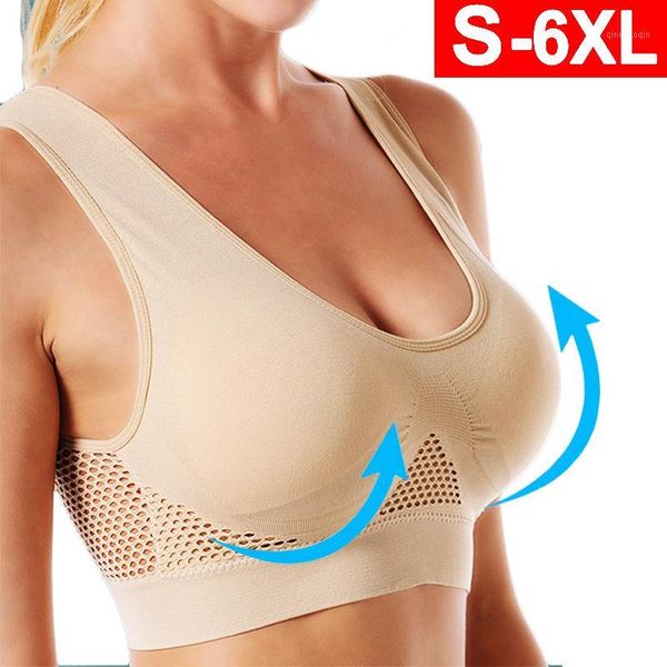 

gym clothing s-6xl seamless yoga bra sports crop women push up brassiere bh sleep wear wireless shirt sportswear plus size1, White;black