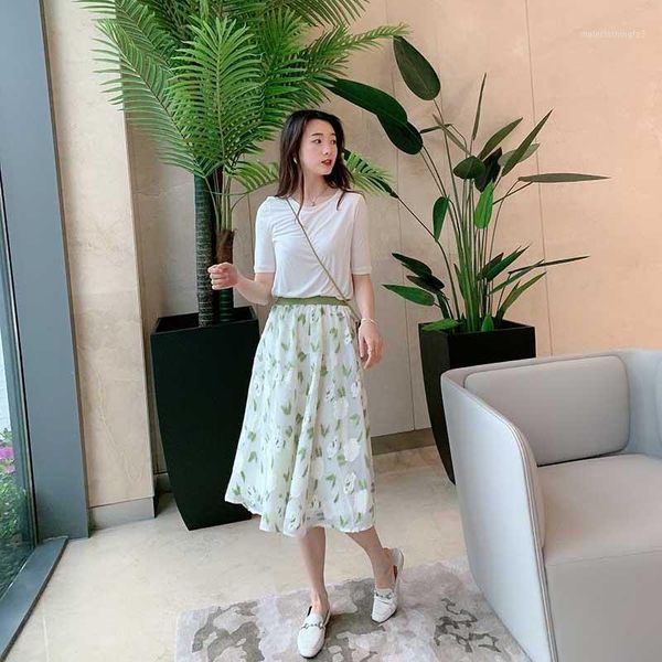 

skirts 2021 jacquard embroidery organza mint green skirt female summer mid-length umbrella a swing1, Black