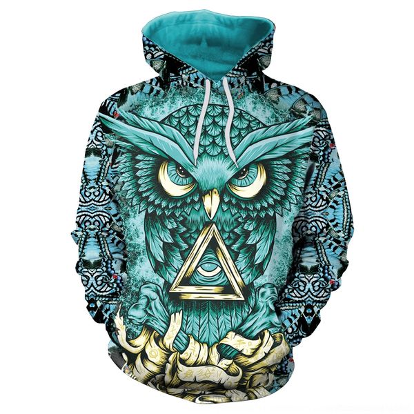 

jwfax 2019 new owl 3d pullover baseball pullover suit print long sleeve digital hooded sweater baseball uniform 7vut8, Black