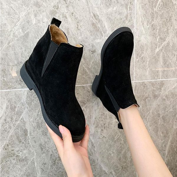 

white ankle boots rock shoes woman leather booties luxury designer round toe winter footwear boots-women low fashion, Black