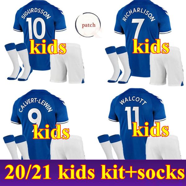 

kids kit everton 2020 2021 sigurdsson richarlison home soccer jersey kits 20 21 walcott football shirts boys full set uniforms, Black