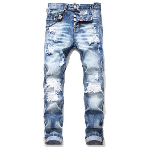 

2020 r mens jeans holes motocycle pattern luxurious retro luxury casual denim men fashion jeans for men, Blue