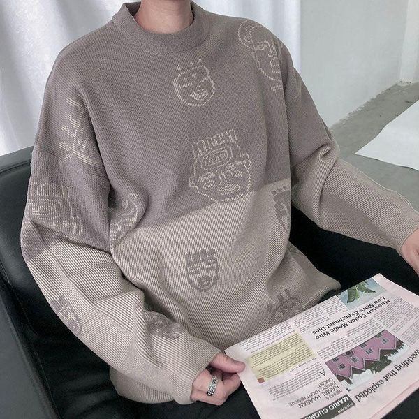 

2020 autumn and winter new youth popular personality jacquard loose knit sweater fashion casual all-match bottoming pullover, White;black