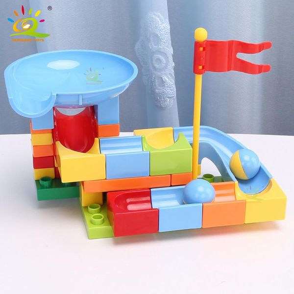 

huiqibao 40pcs marble ball run building blocks classic duploed size big brick set race track bulk bricks toys for kids children yxlbjm