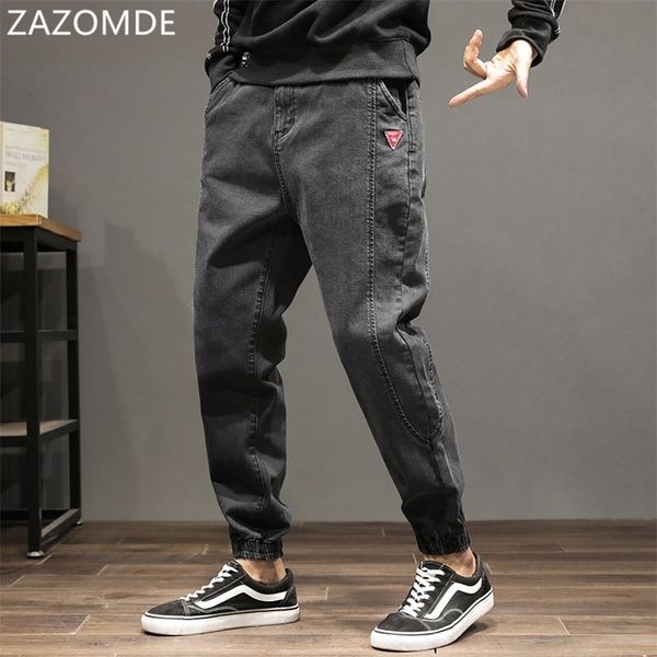 

fashion streetwear men jeans loose fit spliced designer denim cargo pants harem jeans japanese style hip hop jeans men joggers 201223, Blue