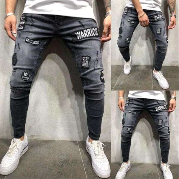 

new mens biker ripped skinny long pants bleached distressed frayed female casual slim fit denim pants pencil pants s 3xl, Black