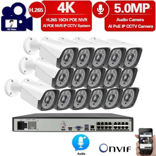 

systems ai 4k 5mp h.265 16ch system poe cctv security nvr kit audio outdoor waterproof ip camera video surveillance with 4tb hd1