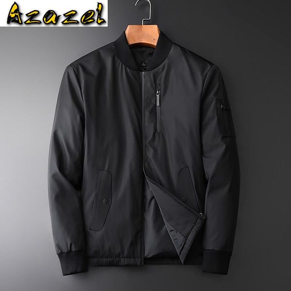 

azazel stand collar mens down coats luxury left chest zipper thick man down jackets winter slim fit male coats plus size 4xl, Black