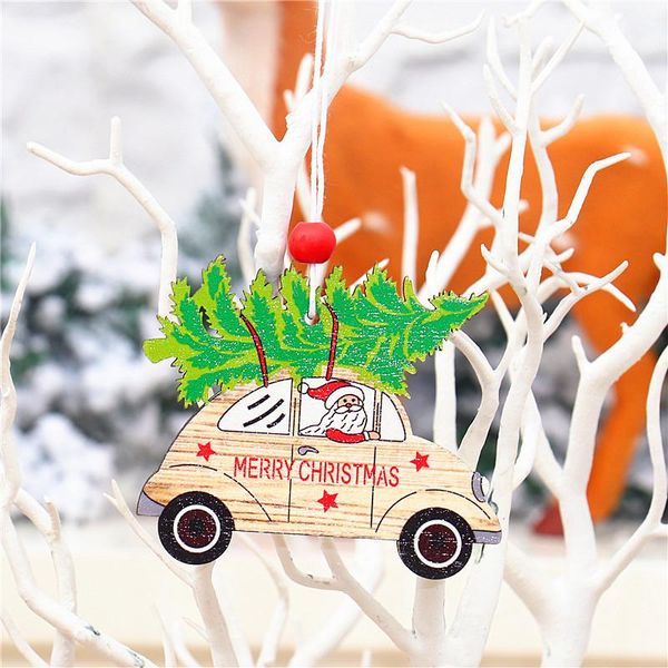 

wodden рождество цветной рисунок подвески xmas украшения christms дерево пеньки rope красочные санта-клауса автомобилей natal украшения jllj