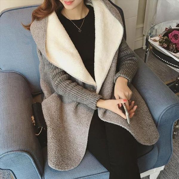 

women winter coats long lamb overcoat elegant loose hooded cardigan korean solid coat for ladies causal winter women outerwear, Black;brown