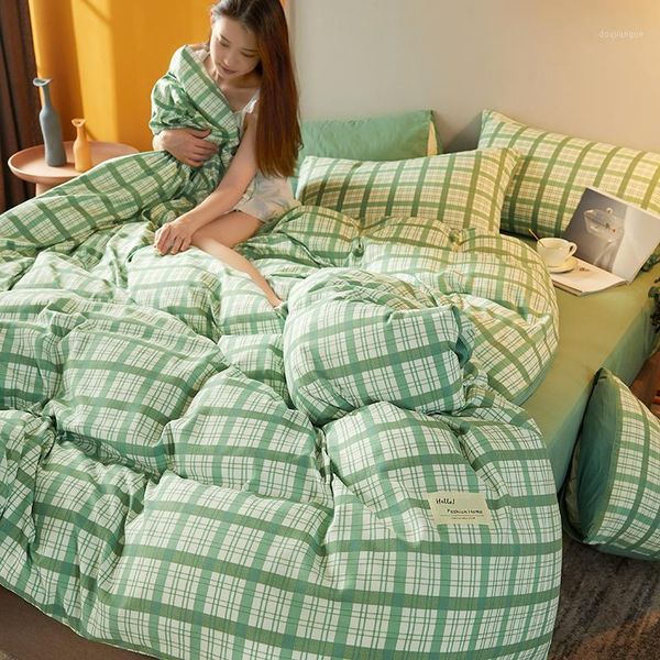 

european bedding set stripe color soft warm comfort cotton a/b brushed fabric simplicity linens king  for autumn & winter1