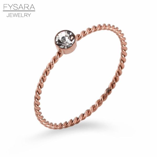 

fysara elegant zirconia crystals finger rings for women stainless steel rose gold color 1mm thin tail ring party wedding jewelry bbynna, Black