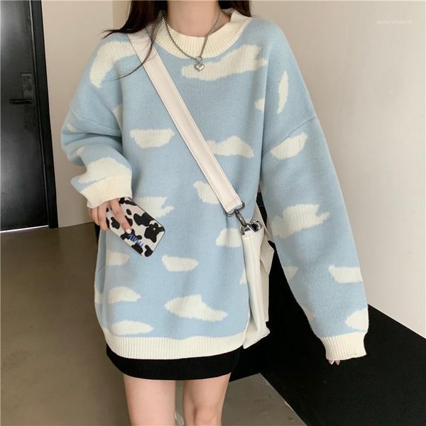 

women's sweaters japanese sweet and cute sweater harajuku preppy style kawaii women's korean vintage casual o-neck loose knitted1, White;black