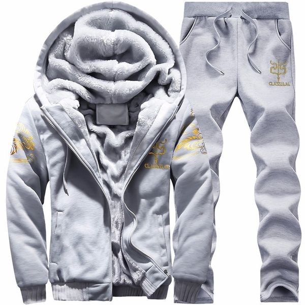 

2021 new autumn outfit winter fashion men clothes thick warm hoodie and pants set 2 piece tracksuit vc1t, Black