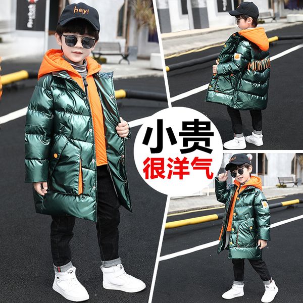 

autumn winter wear thickened medium long padded clothes for children boys' foreign style and down cotton, Blue;gray