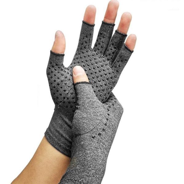

wrist support 1 pair anti-slip helps relieve arthritis outdoor fitness half finger gloves anti-arthritis rheumatism hand pain pressure glove, Black;red