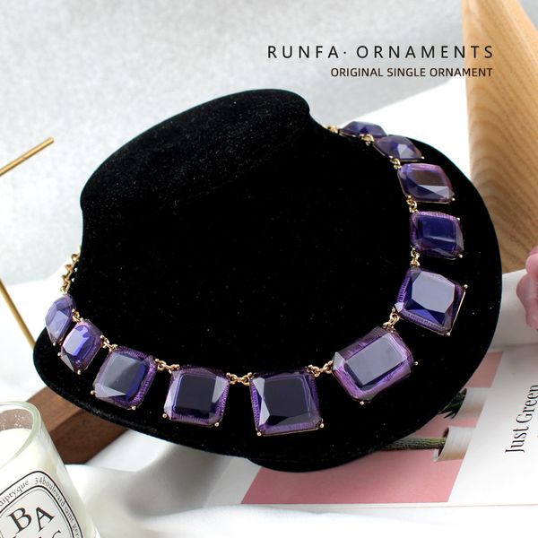 

chains jewelry european and american brand retro acrylic imitation gemstone cut short simple necklace female neck chain, Silver