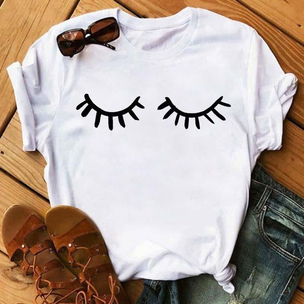 

new funny eyelash print t-shirt fashion women t-shirts korean lady casual white t-shirt summer kawaii woman tee shirts