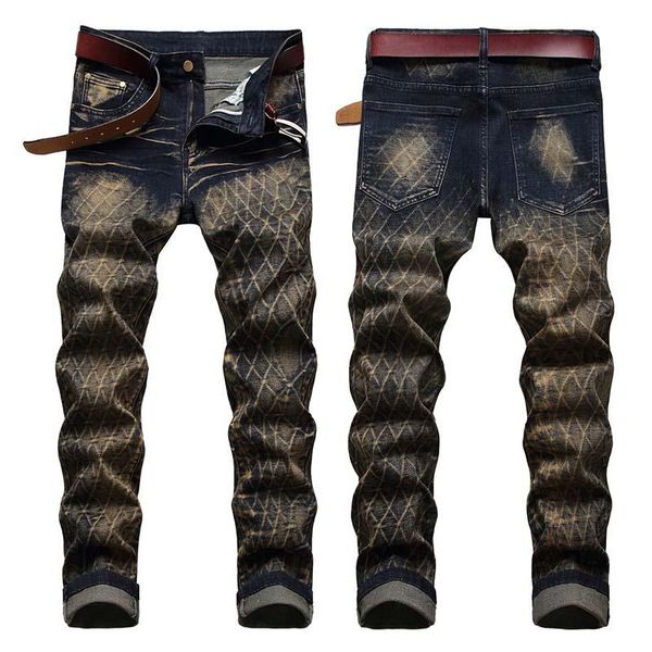 

kiovno men vintage slim jeans pants stretch casual denim trousers for male streetwear washed, Blue