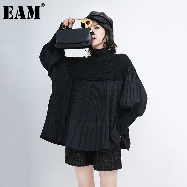 

[eam] black pleated big size knitting turtleneck sweater loose fit long sleeve women new fashion tide autumn winter 2021 1da681 210203, White;black