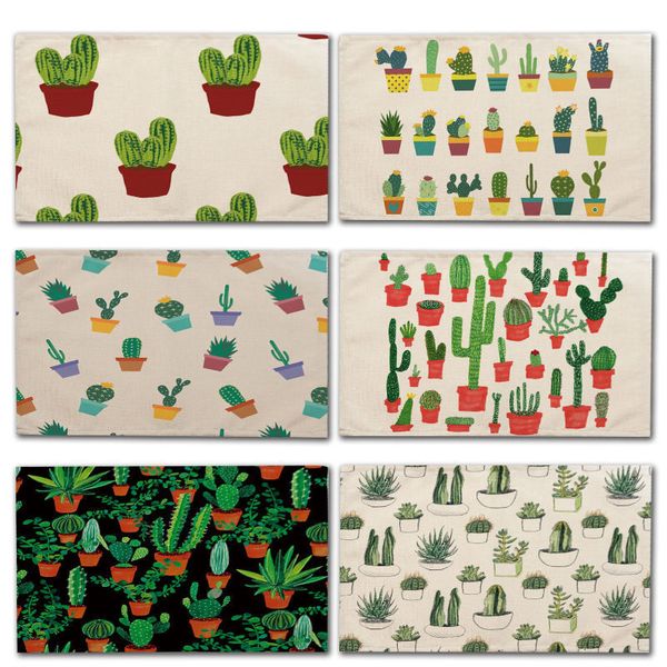 

1pcs cactus pattern placemat dining table mat cotton linen drink coaster bowl cup mats kitchen pads 42*32cm home decor mp0018