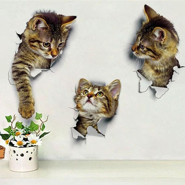 

отверстие просмотреть cute cat 3d стикер стены ванной туалет детская комната украшения наклейки на стены наклейки холодильник водонепроницае