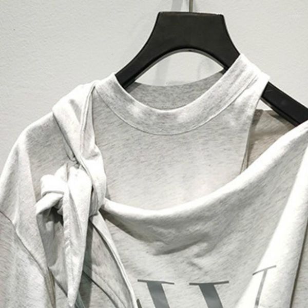 

women t-shirt new knotted printed short-sleeved cotton t-shirt1, White