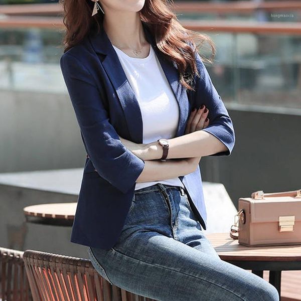 

spring summer professional small blazer suit temperament dark blue fashion three quarter single button office lady blazers1, White;black