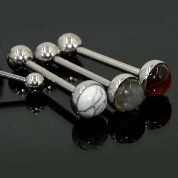 

316l surgical steel labradorite tiger eye white line stone tongue barbell ring body piercing jewelry 14g q sqcykx, Silver