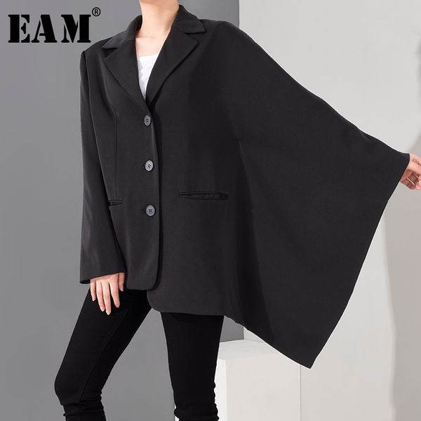 

[eam] women black irregular split big size blazer new lapel long sleeve loose fit jacket fashion spring autumn 2020 lj201021, White;black