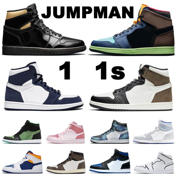 

jumpman 1 1s basketball shoes tie dye high og bio hack black gold mocha midnight navy digital pink mens womens trainers sports sneakers, White;red