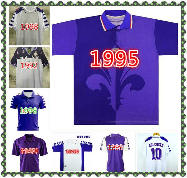

1995 1996 fiorentina retro soccer jerseys 92 93 away white home purple gabriel football shirts batistuta uniforms vintage maglia da calcio, Black;yellow