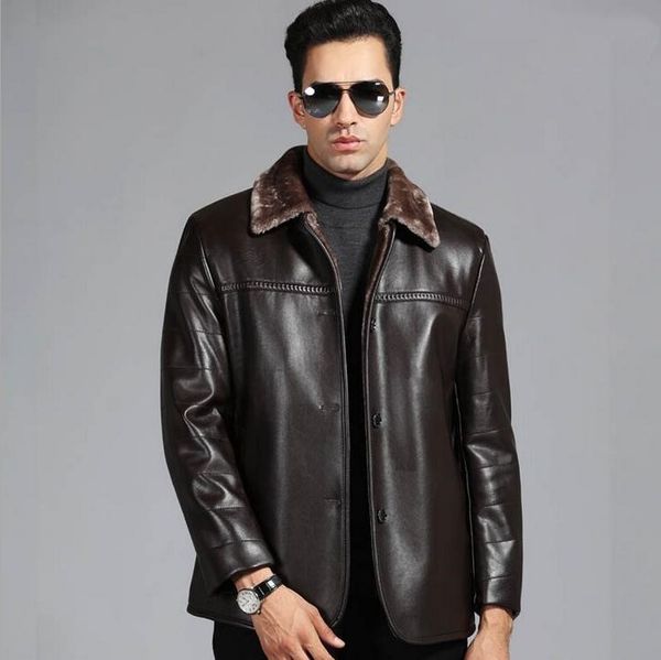 

new arrival men genuine coat sheep men's jacket leather winter jackets mens ems plus size m-4xl, Black;brown