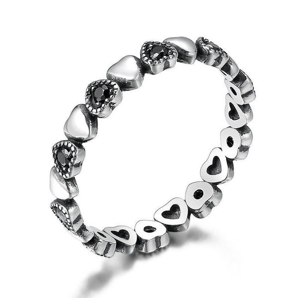 

love hearts stacking clear cz solid 925 sterling silver band women ring size 6-8